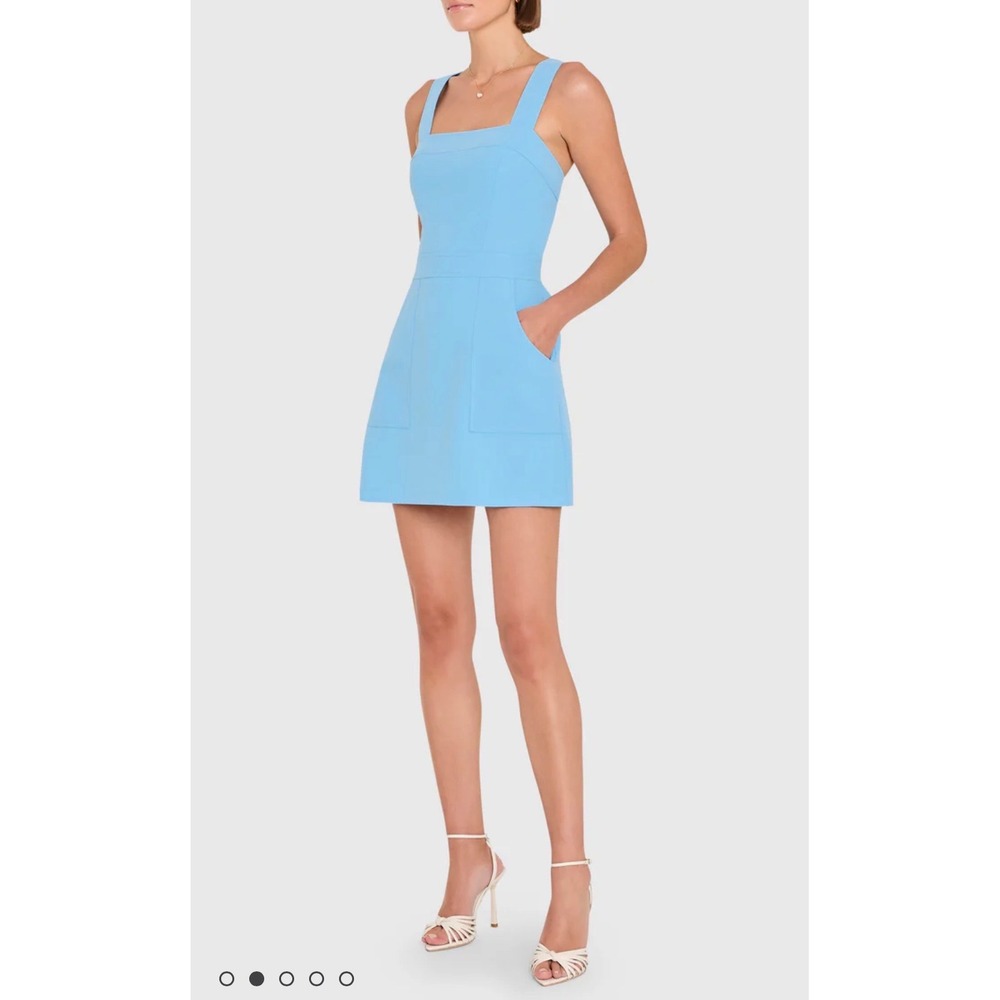 Amanda Uprichard Ace Blue Sleeveless Mini Dress Square Neck A-Line Cocktail - Picture 2 of 7